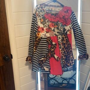 Floral and Striped Mixed Print Dress